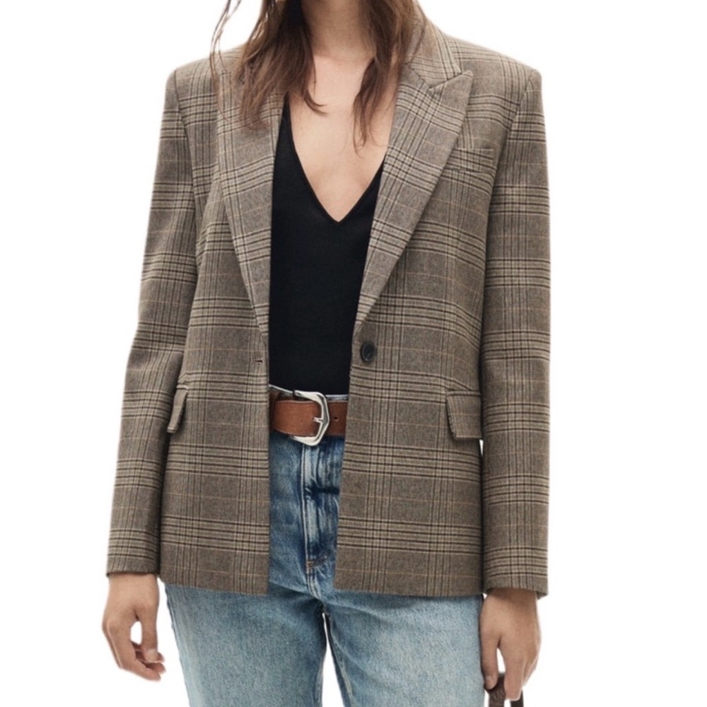 Mango Brown Plaid Tailored Blazer